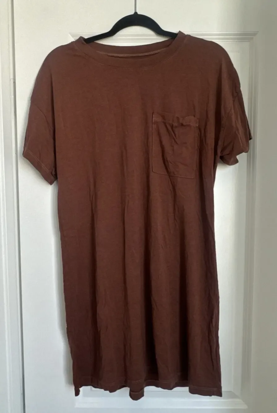 Mate The Label Sleep Tee Dress Women’s S Brown Pocket Tee Tencel Organic Cotton